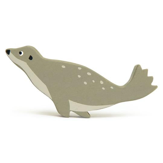 Grey wooden seal toy